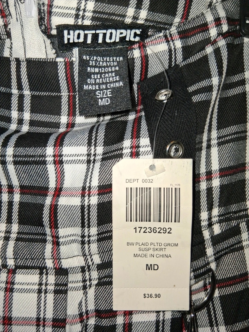 Hot Topic Black, White & Red Plaid Pleated Mini Skirt - Picture 2 of 3